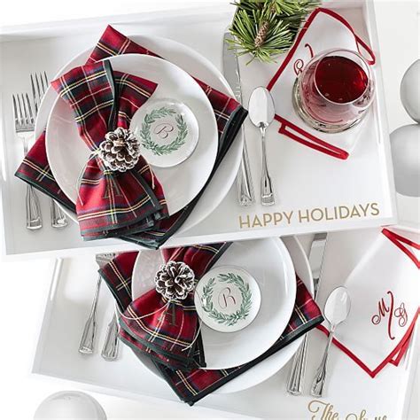 Lacquer Rectangle Tray Personalized Serving Tray Plaid Napkins