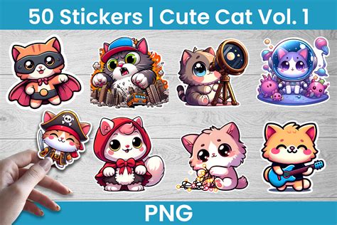 Cute Cat Sticker 50 PNG Stickers Bundle Graphic By Graphic Monster