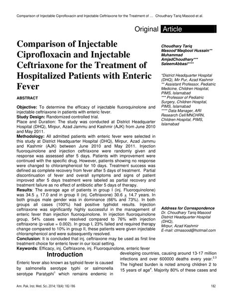 PDF Comparison Of Injectable Ciprofloxacin And Injectable Ceftriaxone