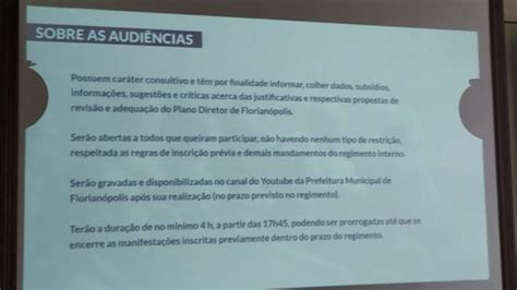 Plano Diretor Florianópolis Divulga Cronograma Das Audiências Públicas