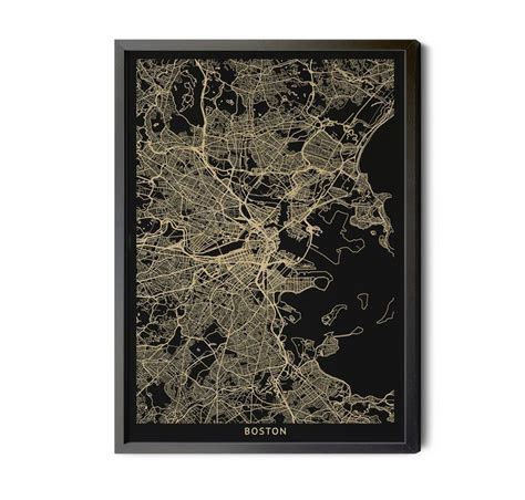 Boston Map Black High Resolution Real Gold Leaf Texture Boston