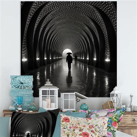 Designart "Timeless Passage in Black and Grey Tunnel Pointillism I