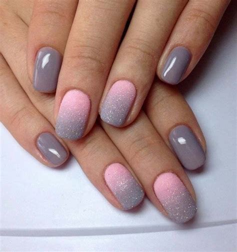 Grey Pink Glitter Ombre Nail Polish Pink And Gold Nails White