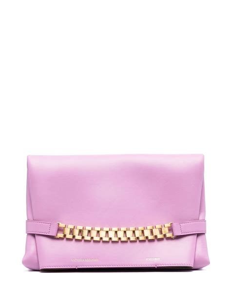 Victoria Beckham Leather Chain Link Clutch Bag In Pink Lyst