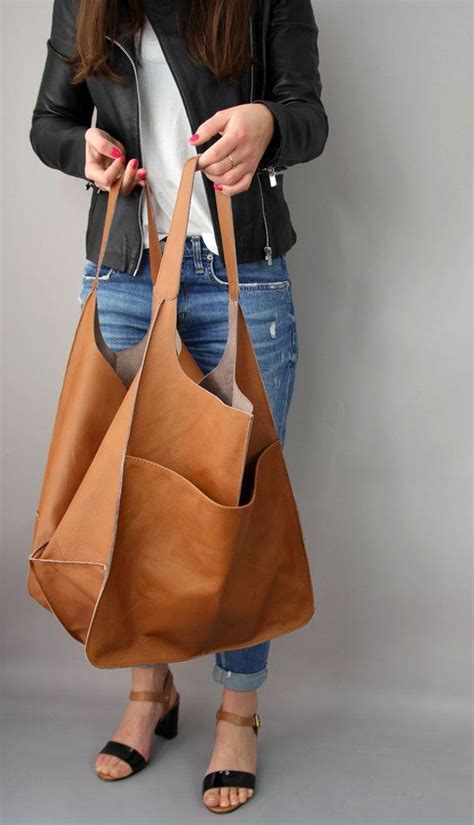 Large Leather Tote Bag Slouchy Tote Brown Handbag For Women Soft