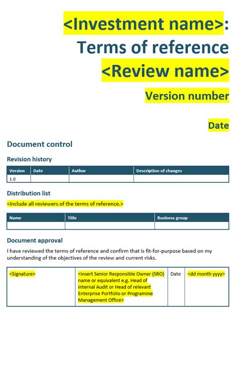 Term Of Reference Templates 8 Free Printable Word Excel And Pdf