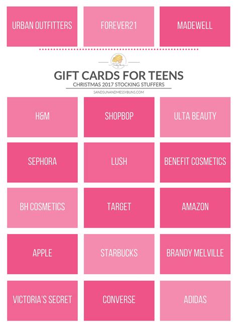 The Best Gift Cards for Teen Girls in 2017 | Sand Sun & Messy Buns