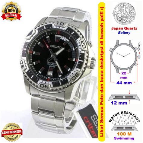 Jual Seiko Quartz Snq P Perpetual Black Dial Jam Tangan Pria