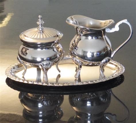 Milch und Zucker Set Tablett Silber Antik Jugendstil Sahnekännchen Menage