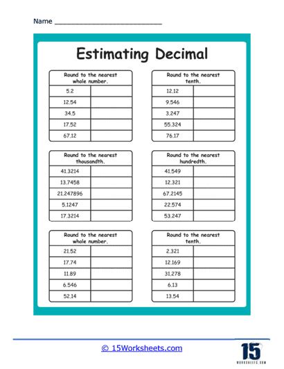 Estimating Decimals Worksheets Worksheets Worksheets Library