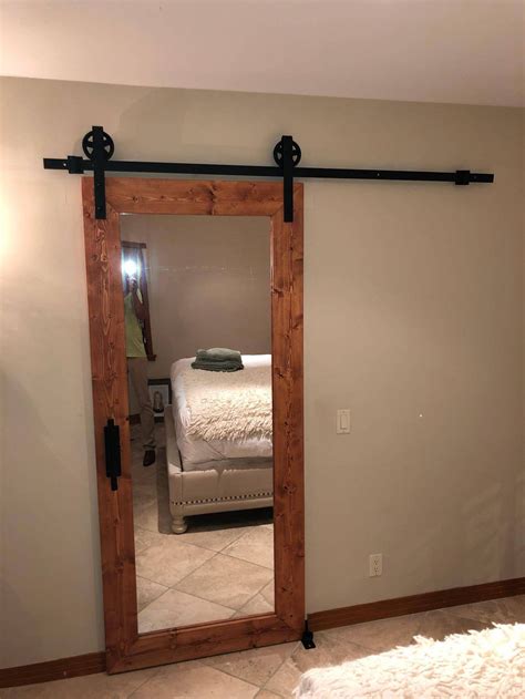 Rustic Mirrored Sliding Barn Door X Gunstock Stain In