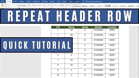 How To Repeat Header Rows In Microsoft Word Quick Tutorial YouTube