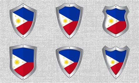 set  metal shields   philippine flag  vector art