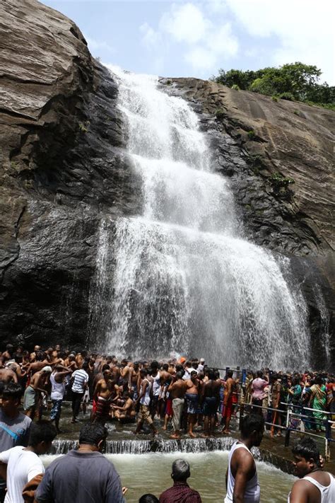 People Bathing Kutralam Waterfalls in India, Tamil Nadu, Kutralam ...