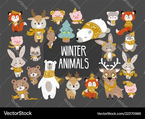 Winter woodland animals Royalty Free Vector Image