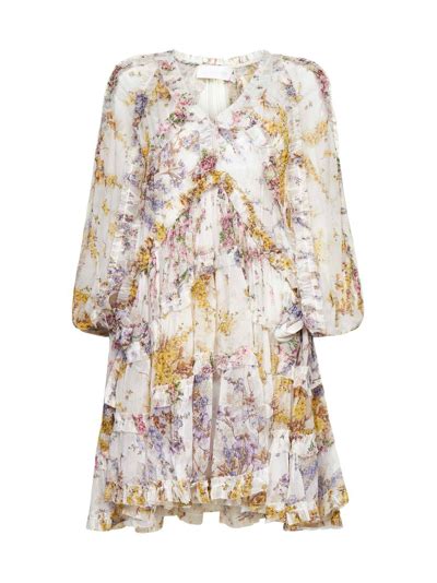 Zimmermann Jude Floral Print Silk Chiffon Mini Dress In Multicoloured