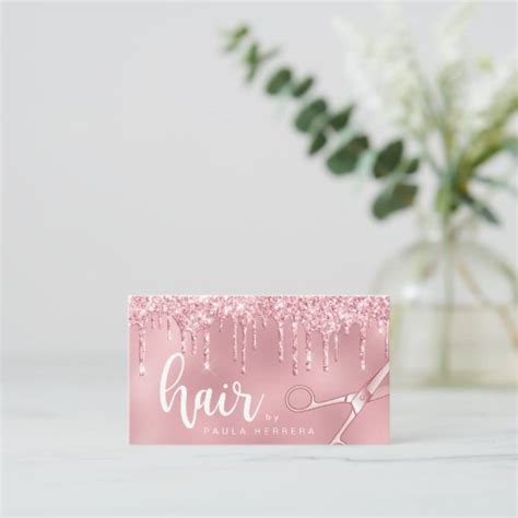 Elegant Pink Rose Gold Glitter Drips Hairstylist Business Card Zazzle