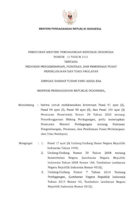 Peraturan Menteri Perdagangan No 23 Tahun 2021 Tentang Pedoman