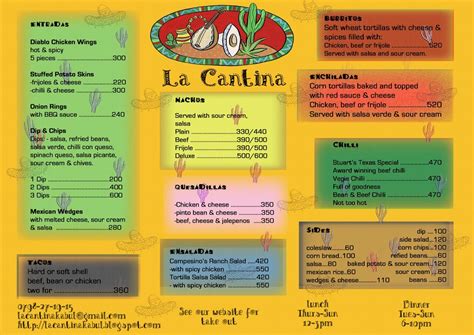 La Cantina Dine In Menu