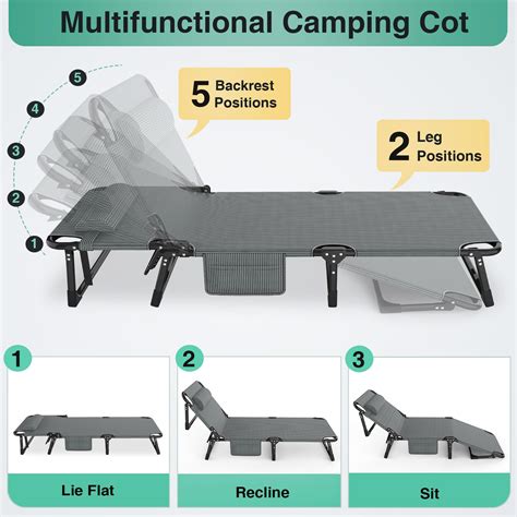 Snapklik Folding Camping Cot Adjustable Positions Reclining