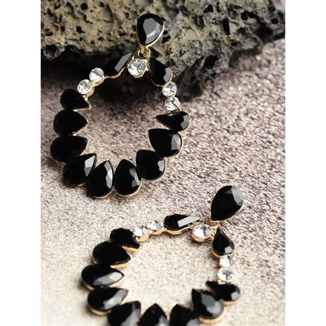 Youbella Black Gold Plated Stone Studded Oval Drop Earrings Buy