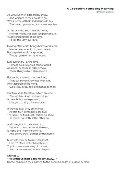 A Valediction: Forbidding Mourning - Analysis & Insights - Studocu