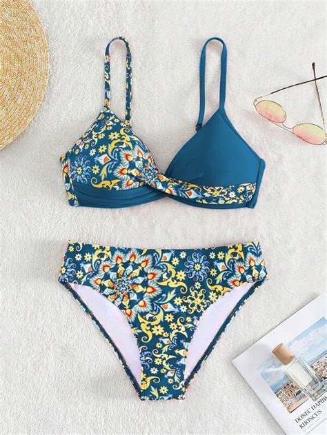 Shein Swim Bohofeel Push Up Bikini Mit Blume Muster Wickel Aktuelle