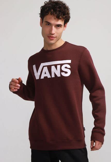 Blusa de Moletom Flanelada Fechada Vans Classic Crew II Bordô Compre