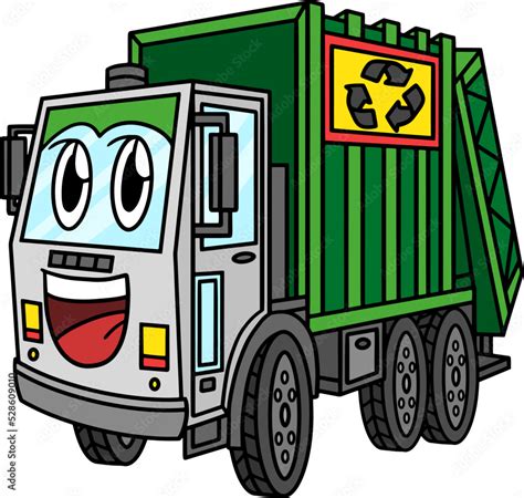 Garbage Truck with Face Vehicle Cartoon Clipart Stock Vector | Adobe Stock