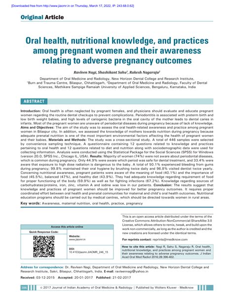 Pdf Oral Health Nutritional Knowledge And Practices Among Pregnant