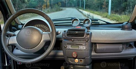 Car steering wheel and interior background, modern city car elements ...