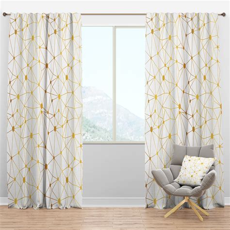 Designart Golden Lines Grid I Mid Century Modern Blackout Curtain