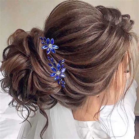 Flayem Hochzeit Haarnadeln Blau Strass Haarschmuck Braut Kristall