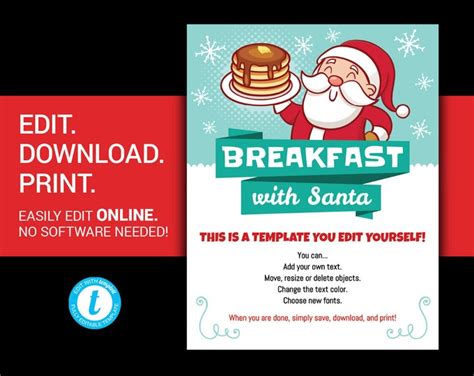 Editable Breakfast With Santa Flyer Santa Breakfast Flyer Etsy