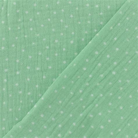 Tissu Double Gaze De Coton Oeko Tex Poppy Dots Vert D Eau X 10cm Ma