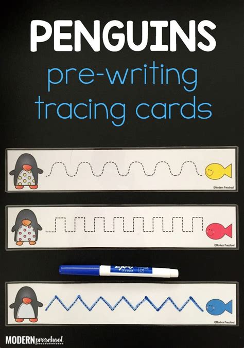 Penguin Pre Writing Tracing Cards Pre Writing Activities Preschool