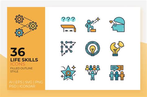 Life Skill Icons Filled Outline Becris Design