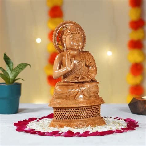 Kadam Wood Wooden Buddha Statue Sitting On Undercut Base Fine At Rs