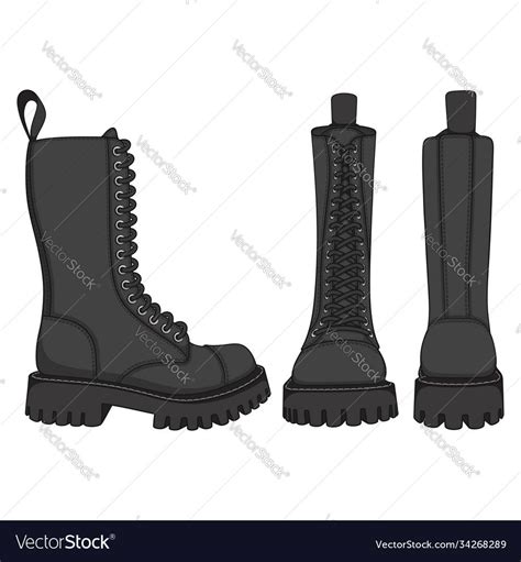 Set Of Color Illustrations With Black Boots High Boots With Laces