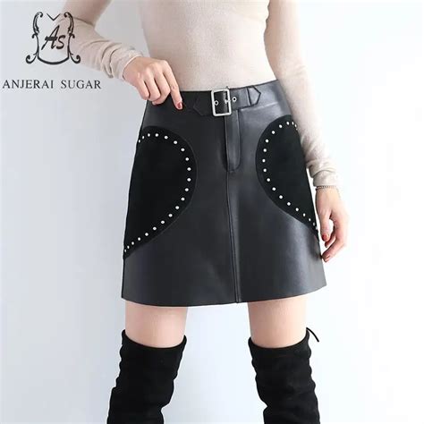 Spring Autumn Real Sheepskin Genuine Leather Skirts Women Sexy Slim