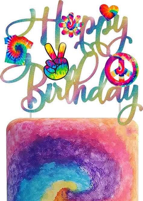 Amazon Tie Dye Happy Birthday Cake Topper Tie Dye Party Decoration