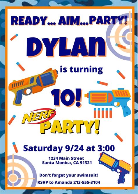 Nerf Birthday Party Printable Invitation Birthday Party Etsy