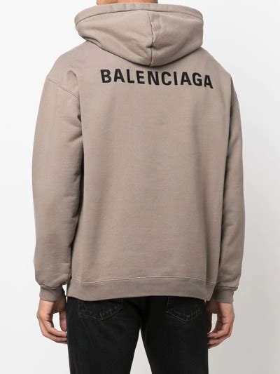 Balenciaga Logo Embroidery Cotton Hoodie In Taupe Black Modesens