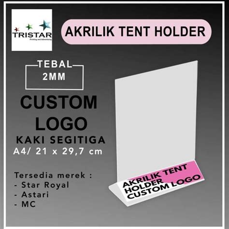 Jual Akrilik Tent Holder A6 Brosur 2 Sisi Cetak UV Logo Custom A4