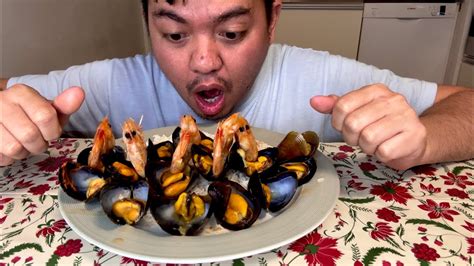 Garlic Butter Shrimp And Mussels Mukbang Shrimp And Mussels Mukbang