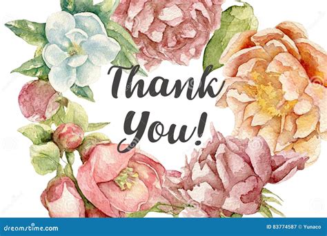 Thank You Card With Watercolor Flowers Stock Illustration