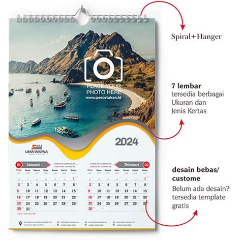 Harga Kalender Dinding Spiral 2024 Terbaru Lima Warna Offset Printing