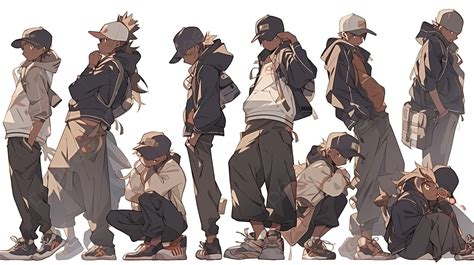 Some Anime Characters Are Standing In Poses Background, Hip Hop Picture Poses, Action, Fashion ...