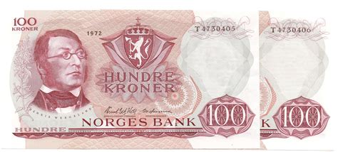 Meyer Eek Auksjon 100 Kroner 1972 T I Serie Kv 0 01