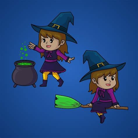 Premium Vector Collection Of Cartoon Cute Witch Characters For Halloween